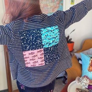 Upcycled Vintage Jacket W/ Custom Fish, Mushroom, & Music Embroidered Patchwork